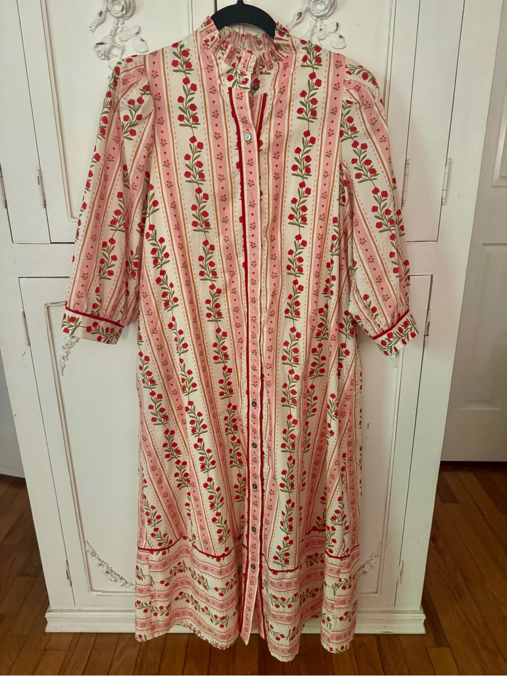 entro Pink Floral Stripe Maxi Dress with Ruffle Collar